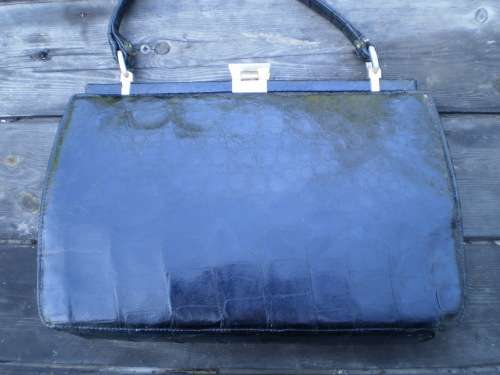 1960s Vintage Genuine Leather Black Crocodile Leather Excellent condition inside as new
