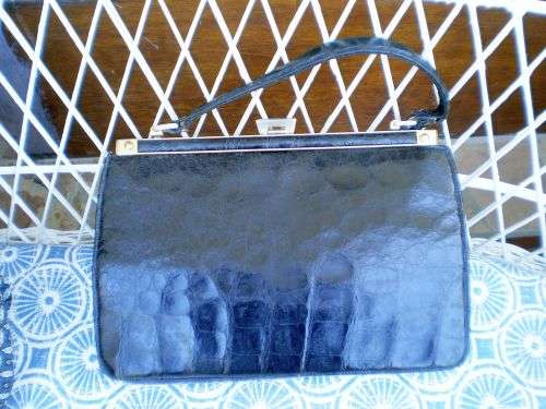 1960s Vintage Genuine Leather Black Crocodile Leather Excellent condition inside as new