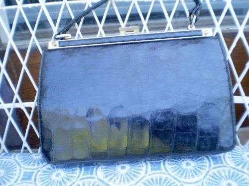1960s Vintage Genuine Leather Black Crocodile Leather Excellent condition inside as new