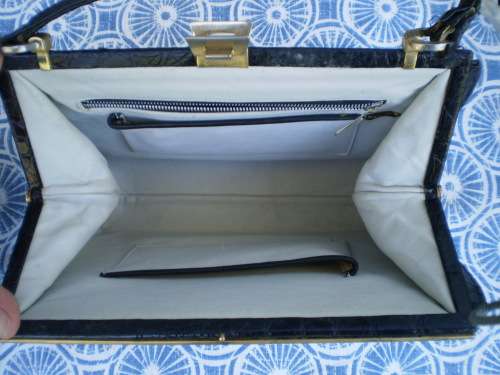 1960s Vintage Genuine Leather Black Crocodile Leather Excellent condition inside as new