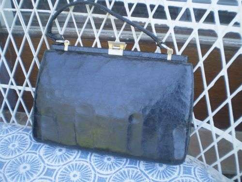 1960s Vintage Genuine Leather Black Crocodile Leather Excellent condition inside as new