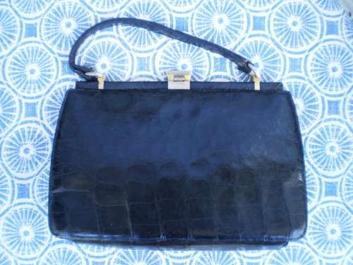 1960s Vintage Genuine Leather Black Crocodile Leather Excellent condition inside as new