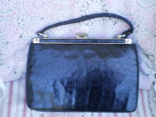 1960s Vintage Genuine Leather Black Crocodile Leather Excellent condition inside as new