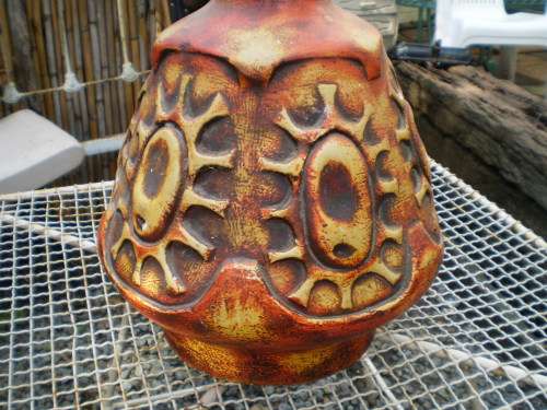 1950's Vintage Modern Mid Century Large Orange Table Lamp Shade Needs Recovering Base One Chip