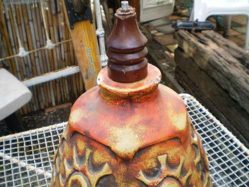 1950's Vintage Modern Mid Century Large Orange Table Lamp Shade Needs Recovering Base One Chip