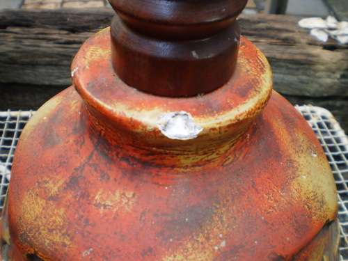 1950's Vintage Modern Mid Century Large Orange Table Lamp Shade Needs Recovering Base One Chip