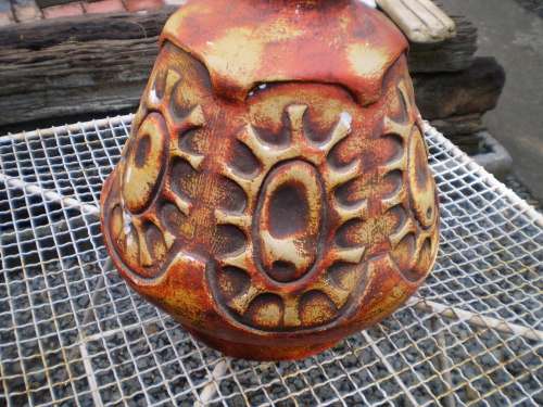 1950's Vintage Modern Mid Century Large Orange Table Lamp Shade Needs Recovering Base One Chip