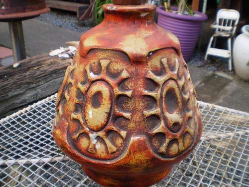 1950's Vintage Modern Mid Century Large Orange Table Lamp Shade Needs Recovering Base One Chip