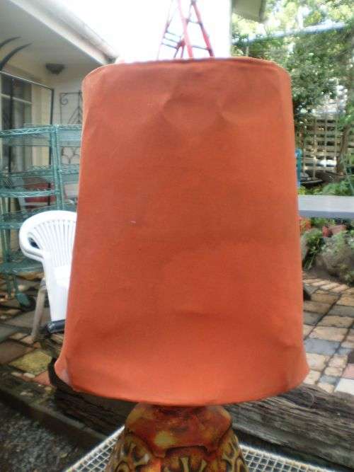 1950's Vintage Modern Mid Century Large Orange Table Lamp Shade Needs Recovering Base One Chip