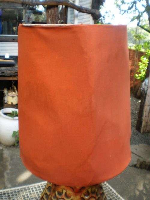 1950's Vintage Modern Mid Century Large Orange Table Lamp Shade Needs Recovering Base One Chip
