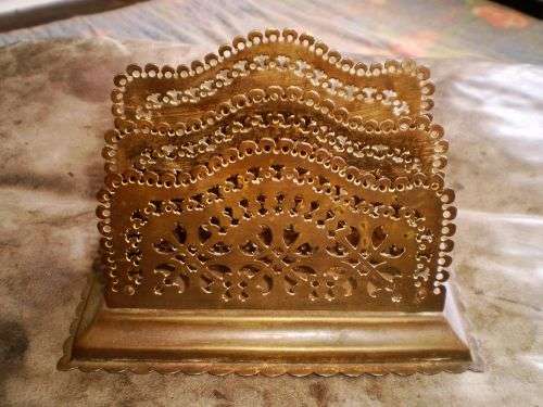 Vintage Filigree Two Compartment Brass Napkin Holder Very Decorative