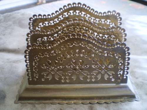 Vintage Filigree Two Compartment Brass Napkin Holder Very Decorative
