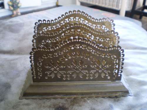 Vintage Filigree Two Compartment Brass Napkin Holder Very Decorative