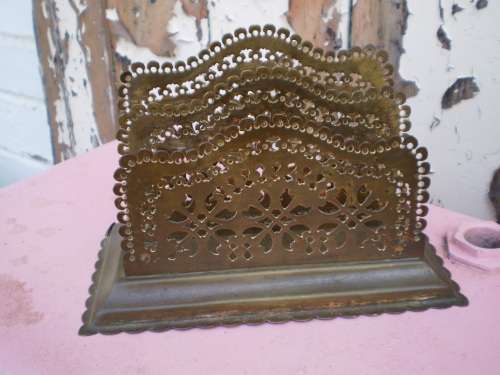 Vintage Filigree Two Compartment Brass Napkin Holder Very Decorative