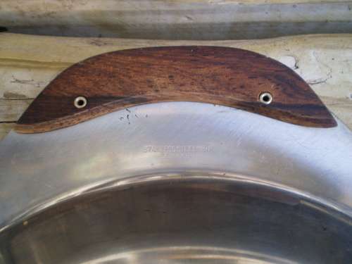 Mid Century Modern Danish Stainless Steel 18/8 Teak Wood Handle Round Serving Plate