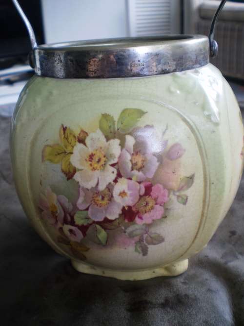 Antique Biscuit Jar With Flower Motif