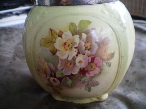 Antique Biscuit Jar With Flower Motif