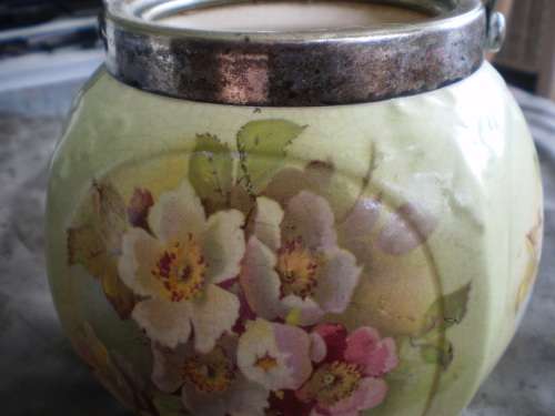 Antique Biscuit Jar With Flower Motif