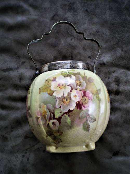 Antique Biscuit Jar With Flower Motif