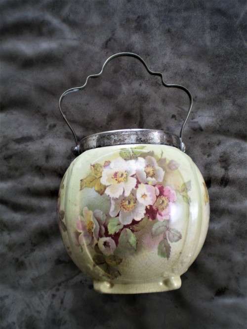 Antique Biscuit Jar With Flower Motif