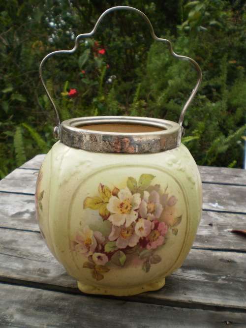 Antique Biscuit Jar With Flower Motif