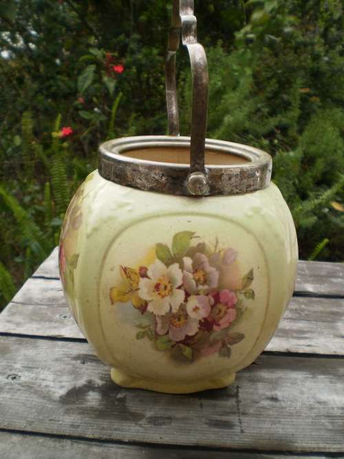 Antique Biscuit Jar With Flower Motif