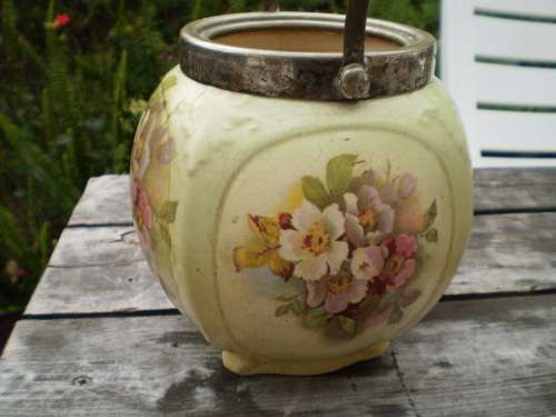 Antique Biscuit Jar With Flower Motif