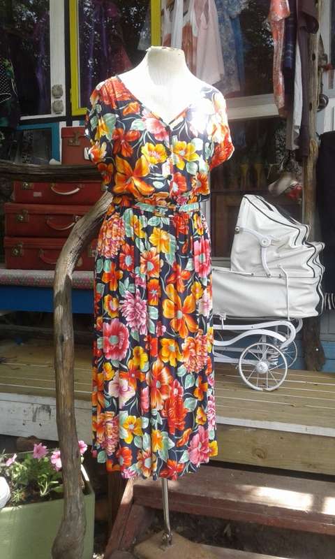 Vintage 1980s Two Piece Skirt And Blouse Floral Dress Size 14