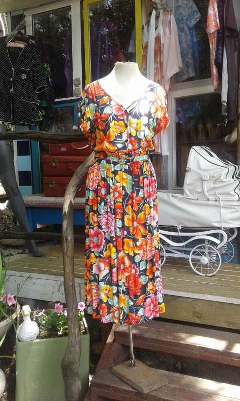 Vintage 1980s Two Piece Skirt And Blouse Floral Dress Size 14
