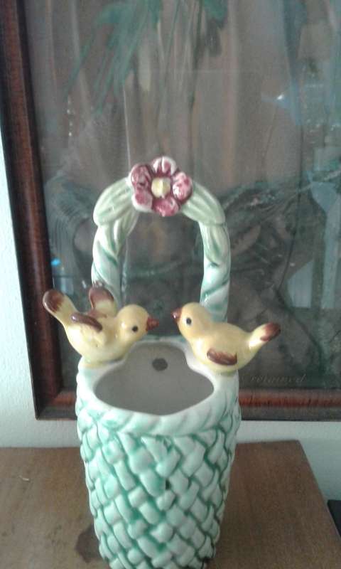 Vintage Birds on basket porcelain wall vase