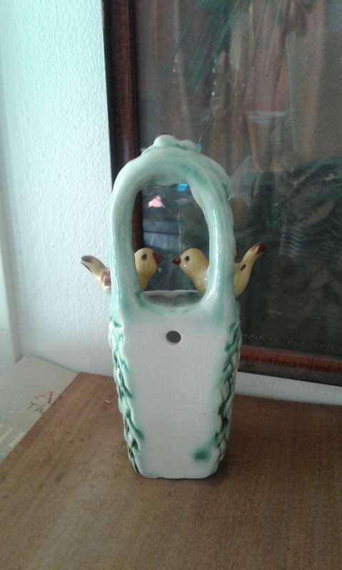 Vintage Birds on basket porcelain wall vase