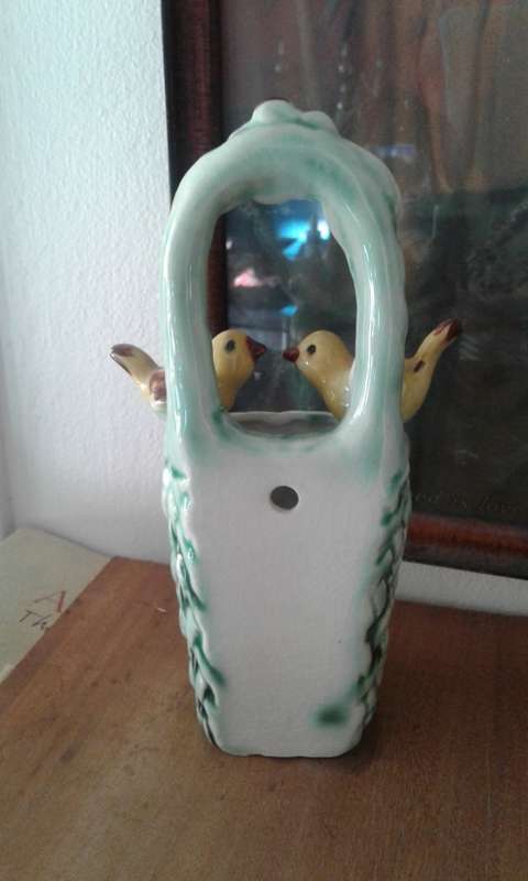 Vintage Birds on basket porcelain wall vase