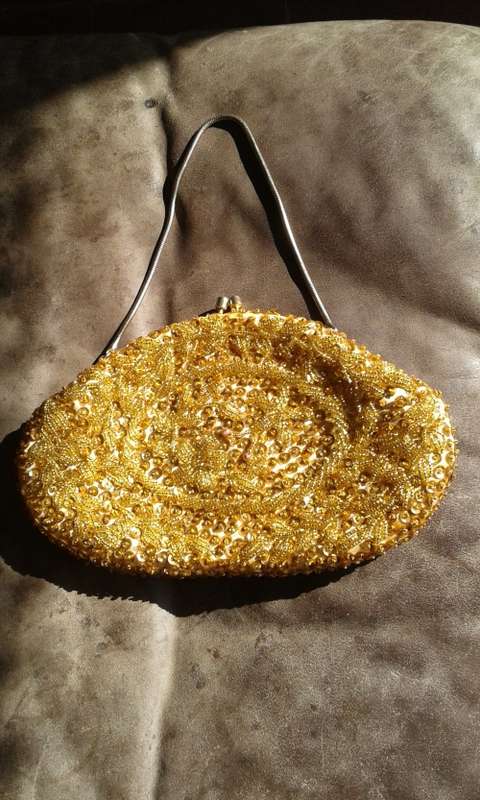 Vintage Beaded And Sequined Gold Bag 1960s Made For Ballerina