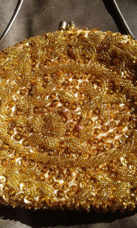 Vintage Beaded And Sequined Gold Bag 1960s Made For Ballerina