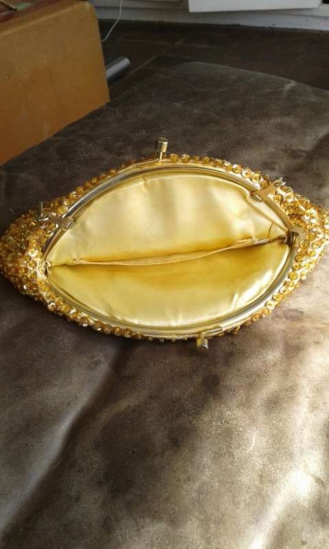 Vintage Beaded And Sequined Gold Bag 1960s Made For Ballerina