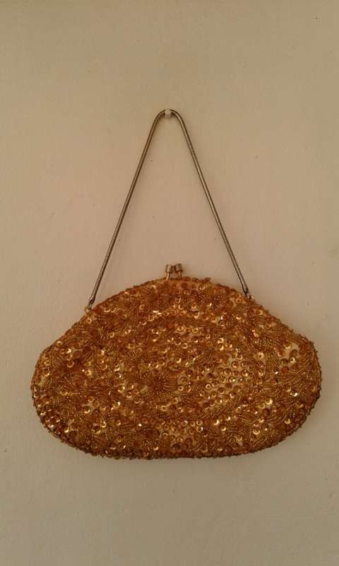 Vintage Beaded And Sequined Gold Bag 1960s Made For Ballerina