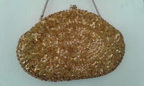 Vintage Beaded And Sequined Gold Bag 1960s Made For Ballerina