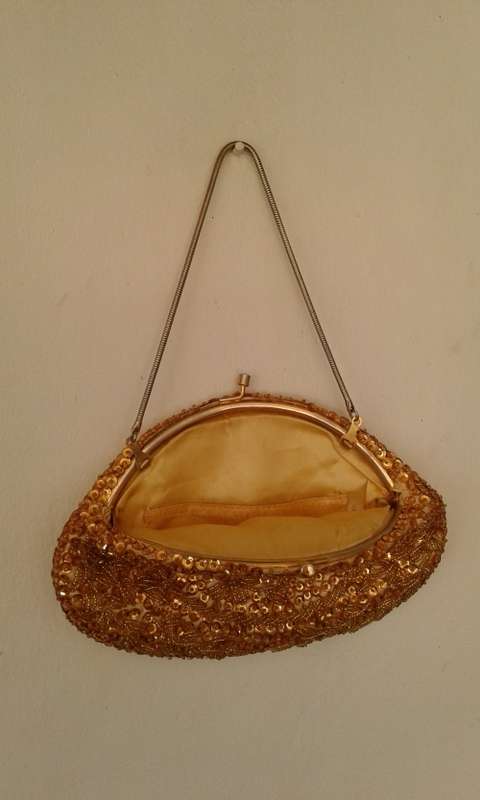 Vintage Beaded And Sequined Gold Bag 1960s Made For Ballerina