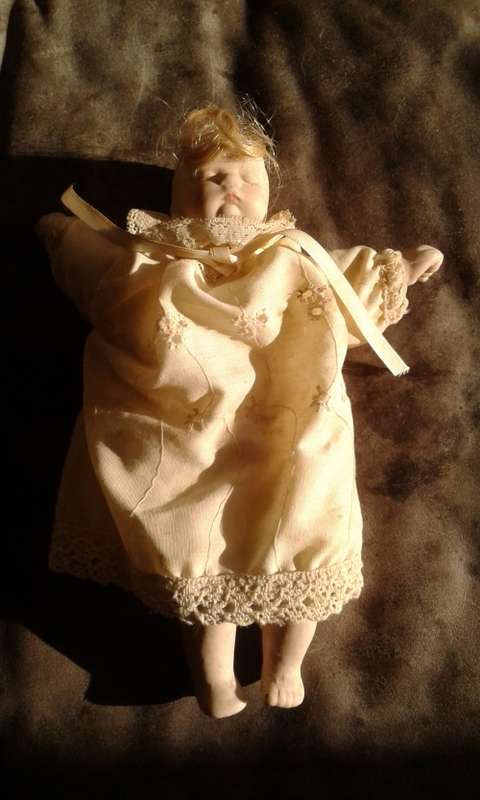 Small Vintage Doll head, feet and hands porcelain rag body