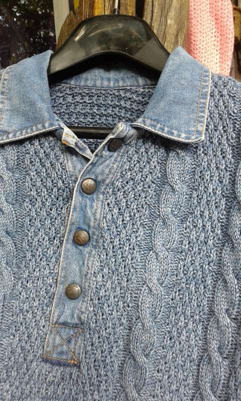 Vintage Blue Willi's Indigo Cotton Rope Men's Jumper Sweater  Size L to XL