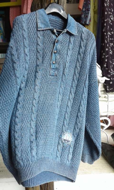 Vintage Blue Willi's Indigo Cotton Rope Men's Jumper Sweater  Size L to XL