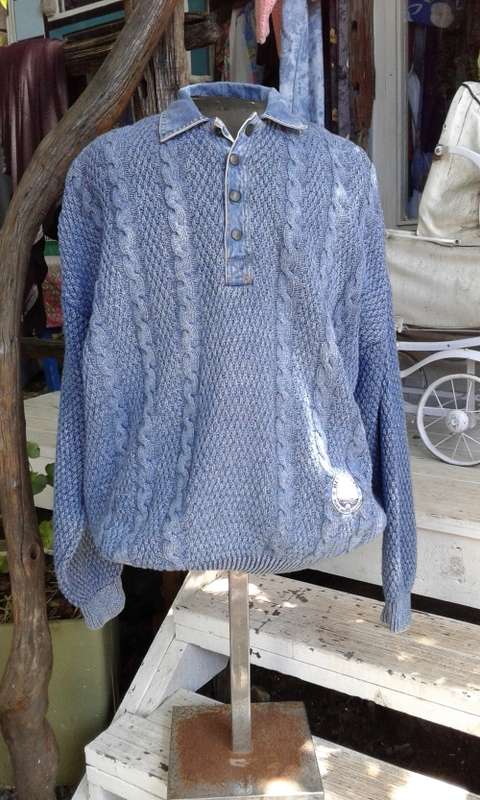 Vintage Blue Willi's Indigo Cotton Rope Men's Jumper Sweater  Size L to XL