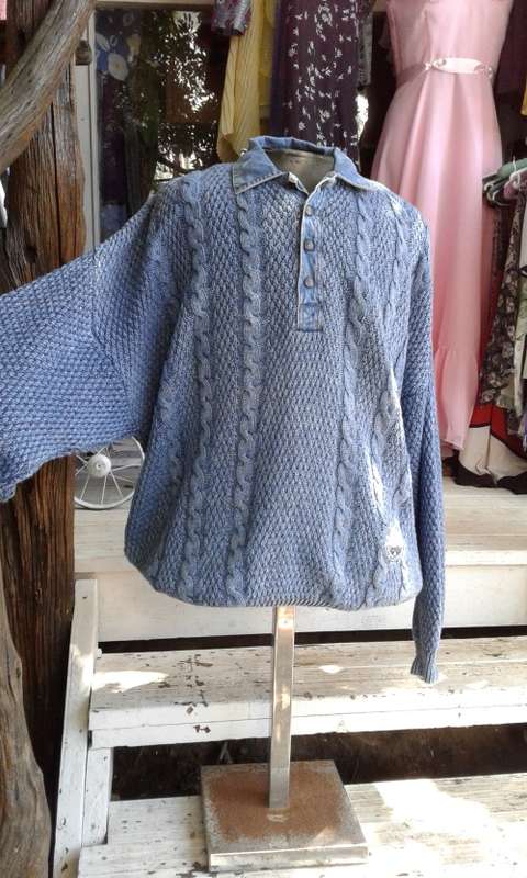 Vintage Blue Willi's Indigo Cotton Rope Men's Jumper Sweater  Size L to XL