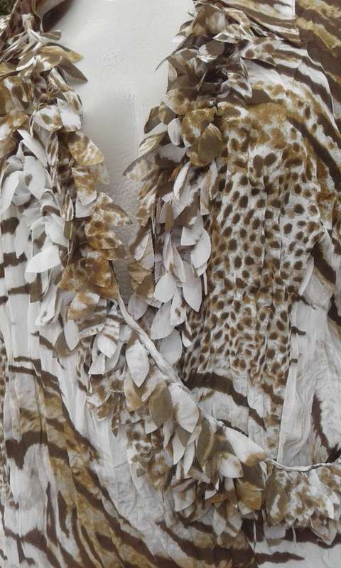 Animal Print Chiffon Blouse By Violet And Claire With Fringe Collar Size 12