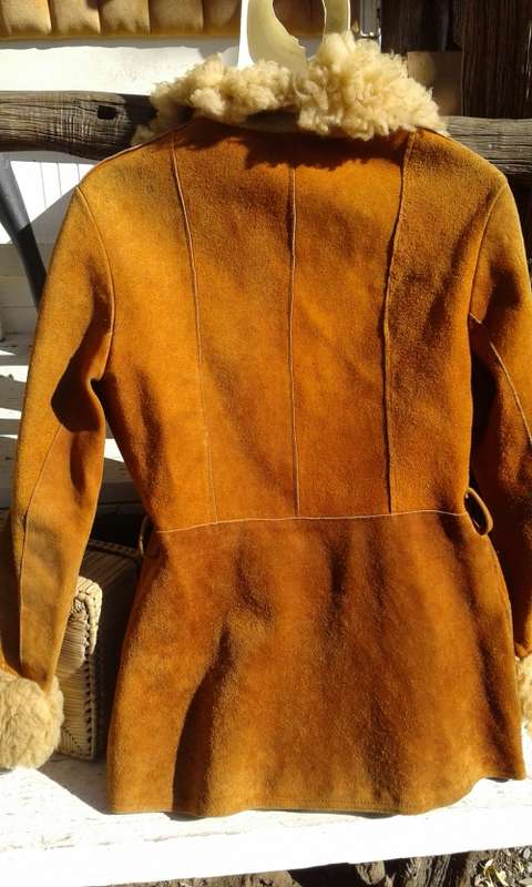Original 1970s Suede Leather Jacket With Lamb Wool Collar Size 10