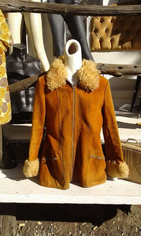 Original 1970s Suede Leather Jacket With Lamb Wool Collar Size 10