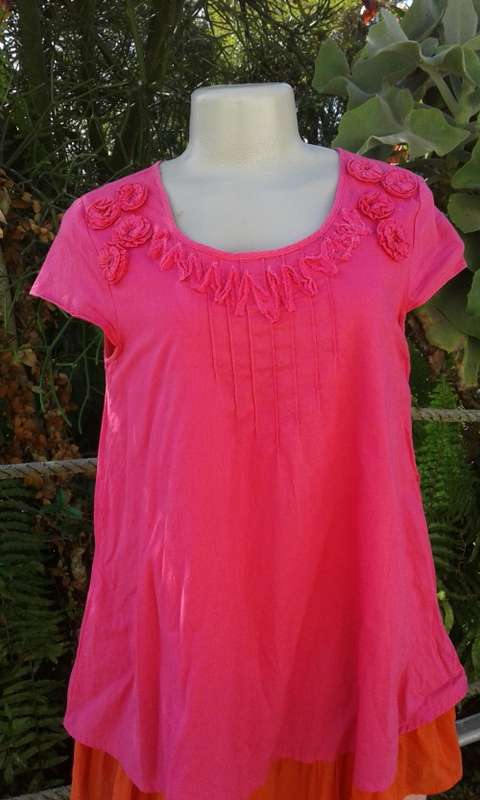 Vintage Pink Orange Gypsy Boho Style Summer Top Size 12