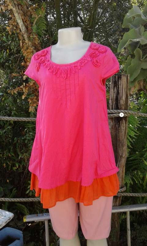 Vintage Pink Orange Gypsy Boho Style Summer Top Size 12