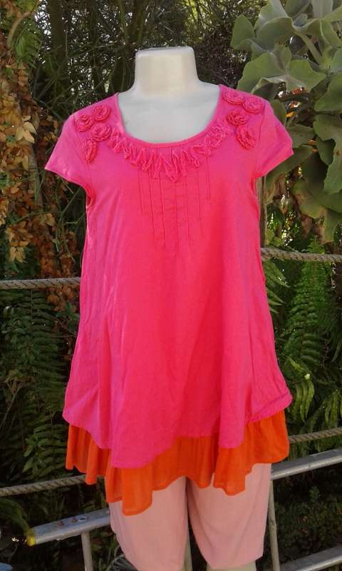 Vintage Pink Orange Gypsy Boho Style Summer Top Size 12