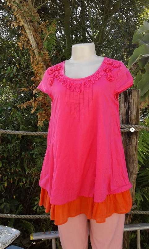 Vintage Pink Orange Gypsy Boho Style Summer Top Size 12